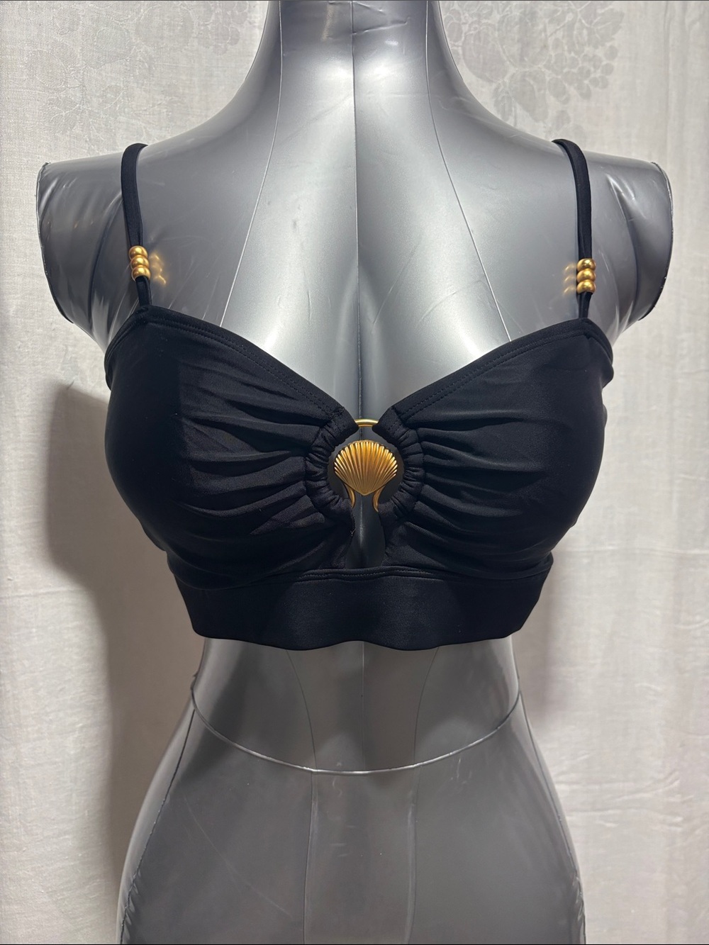 Black Bikini Top with Gold Shell Accent